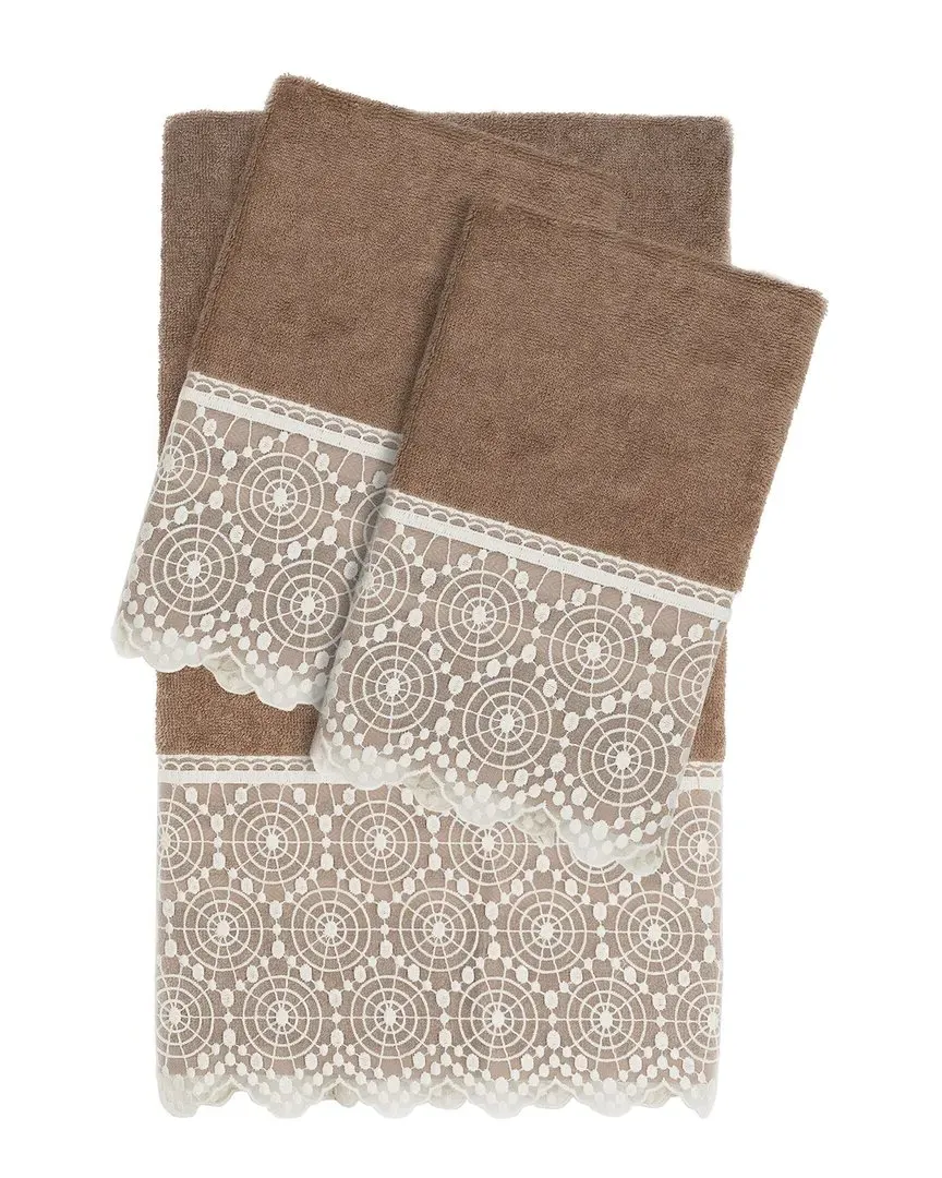 Arian 3Pc Lace Embellished Towel Set - Cream, Turkish Cotton