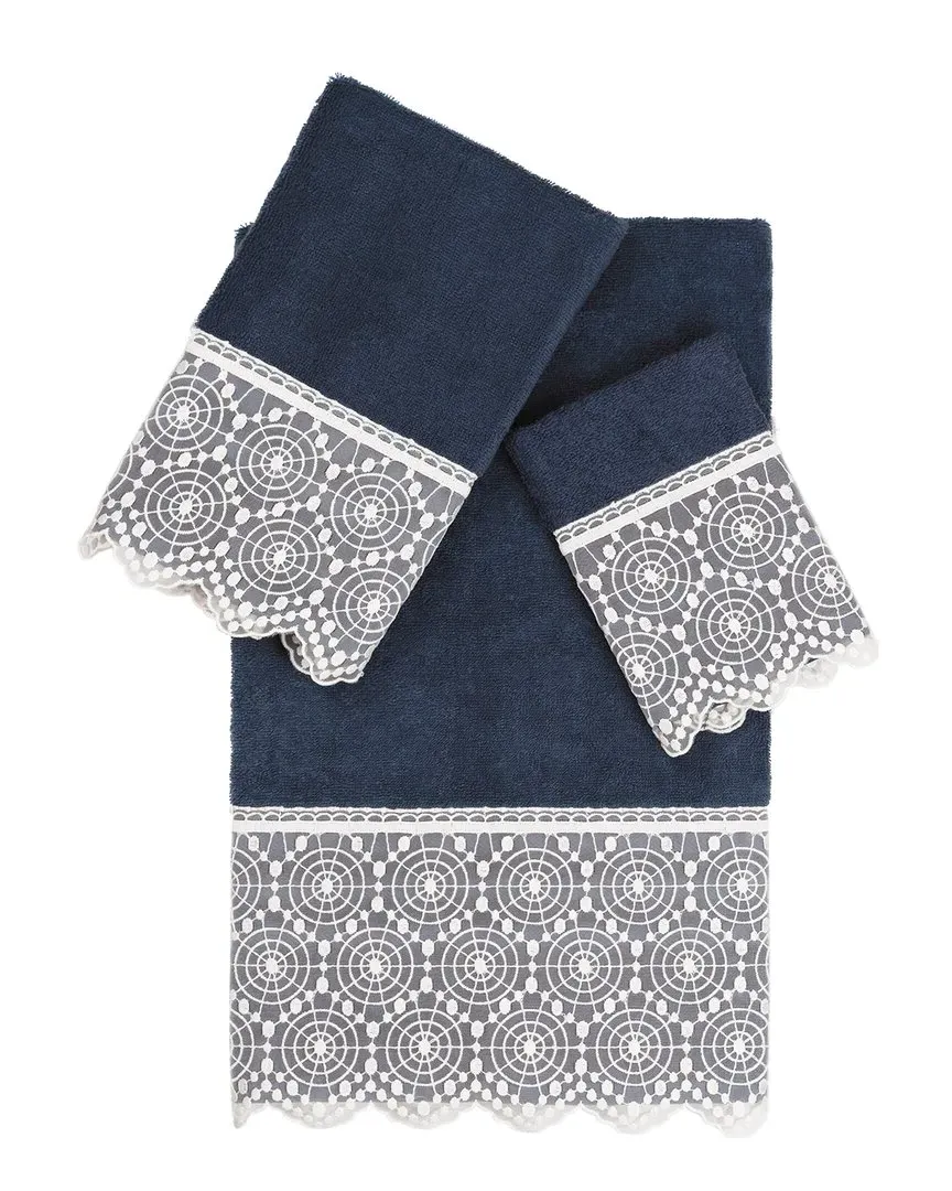 Arian 3Pc Lace Embellished Towel Set - Navy, Turkish Cotton