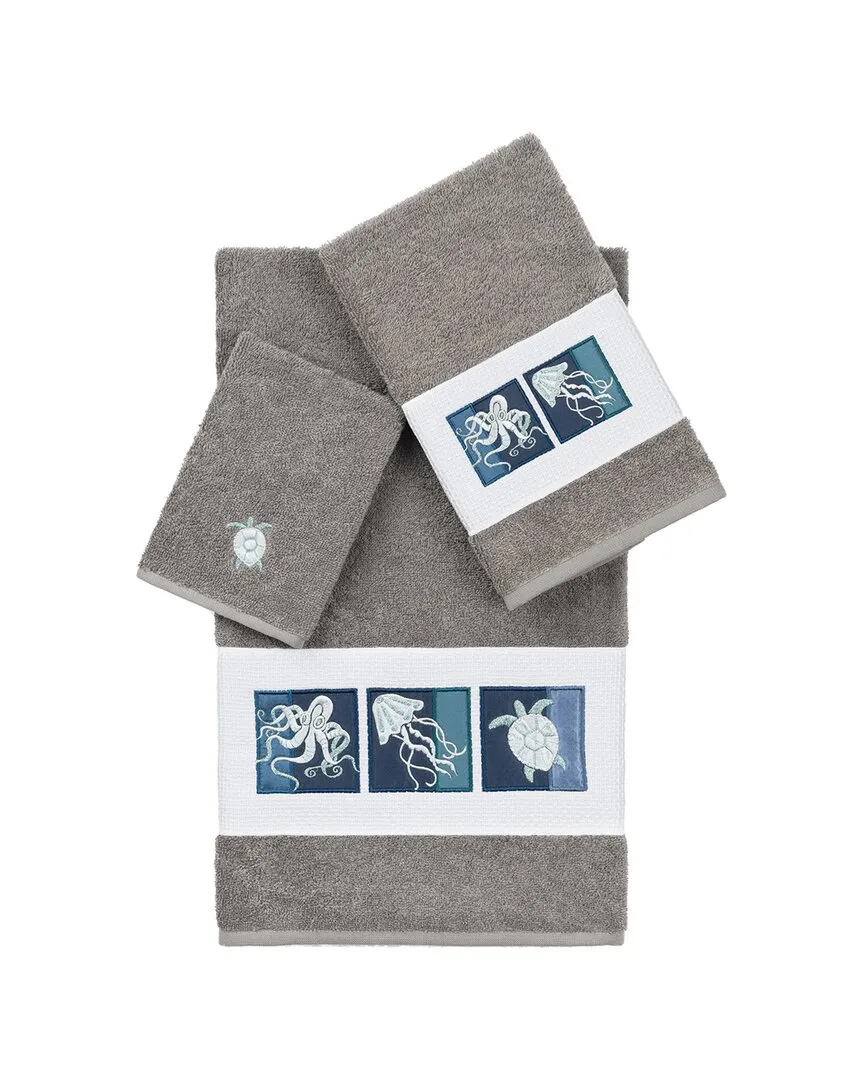 Ava 3-Piece Embellished Towel Set - Dark Grey, Turkish Cotton