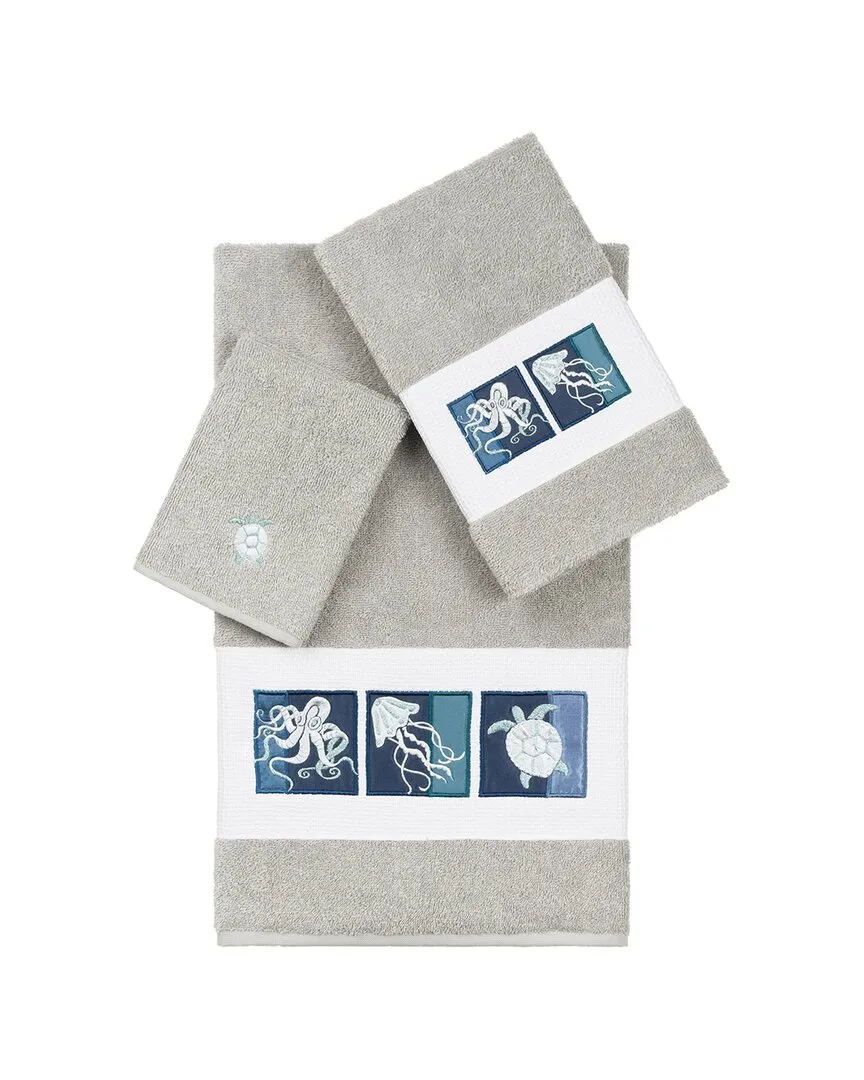 Ava 3-Piece Embellished Towel Set - Light Grey, Turkish Cotton