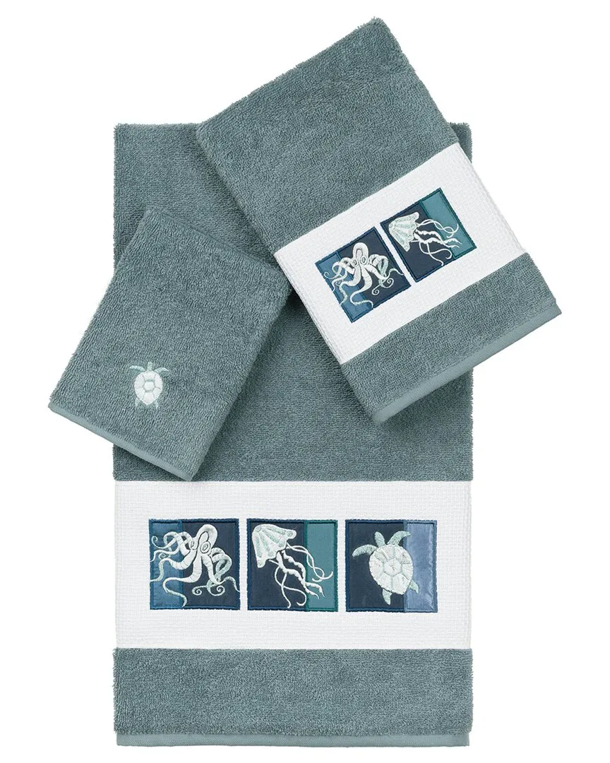 Ava 3-Piece Embellished Towel Set - Teal, Turkish Cotton