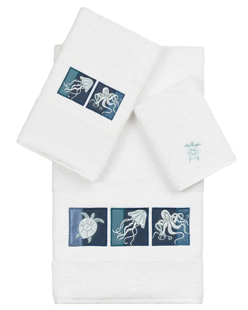 Ava 3-Piece Embellished Towel Set - White, Turkish Cotton