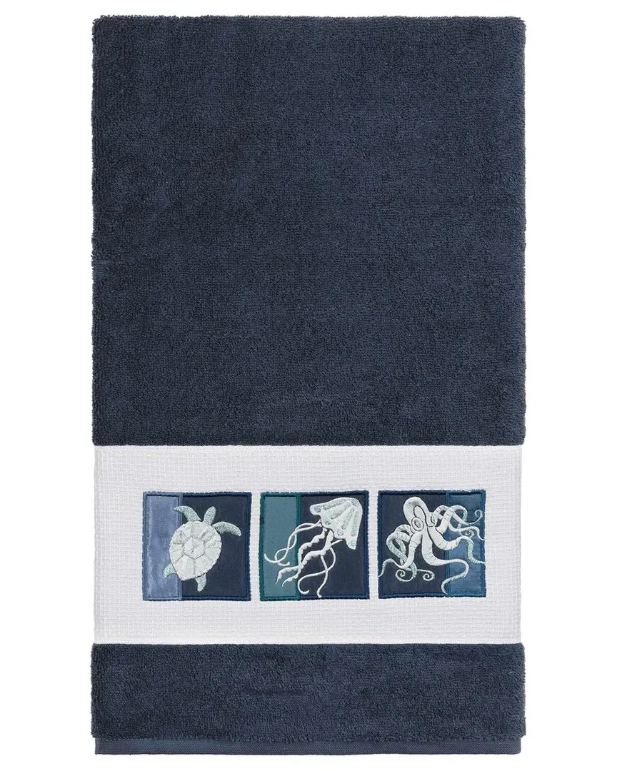 Ava Embellished Bath Towel - Navy, Turkish Cotton