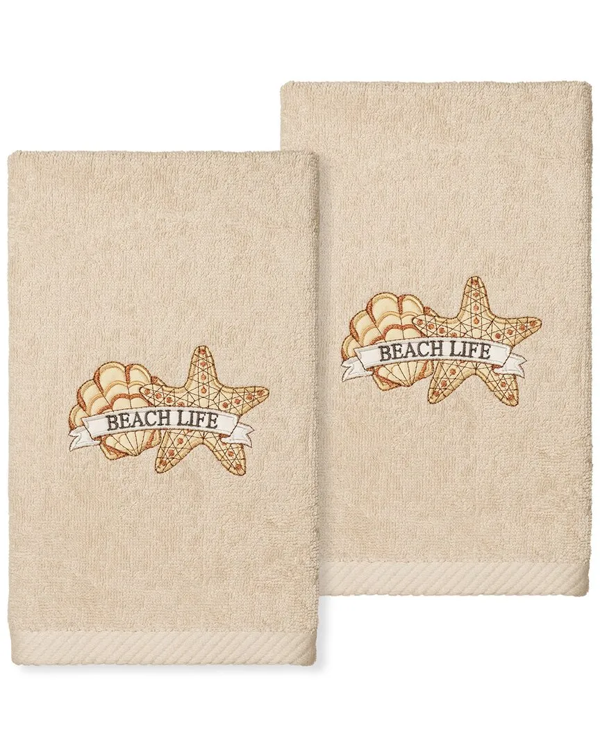 Beach Life Embroidered Hand Towels Set of 2 - Sand, Turkish Cotton image