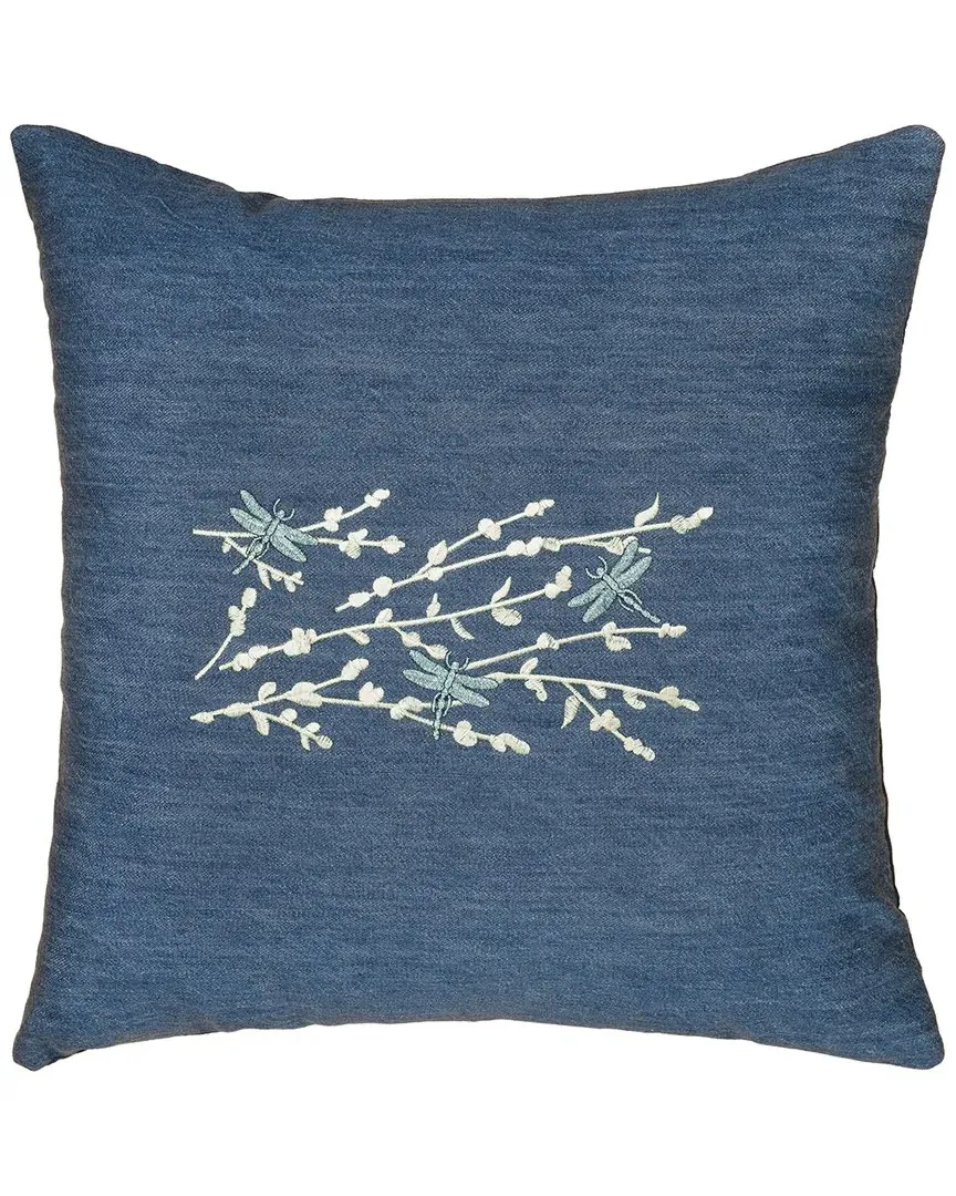 Braelyn Pillow Cover with Dragonfly Embroidery - Denim, Cotton