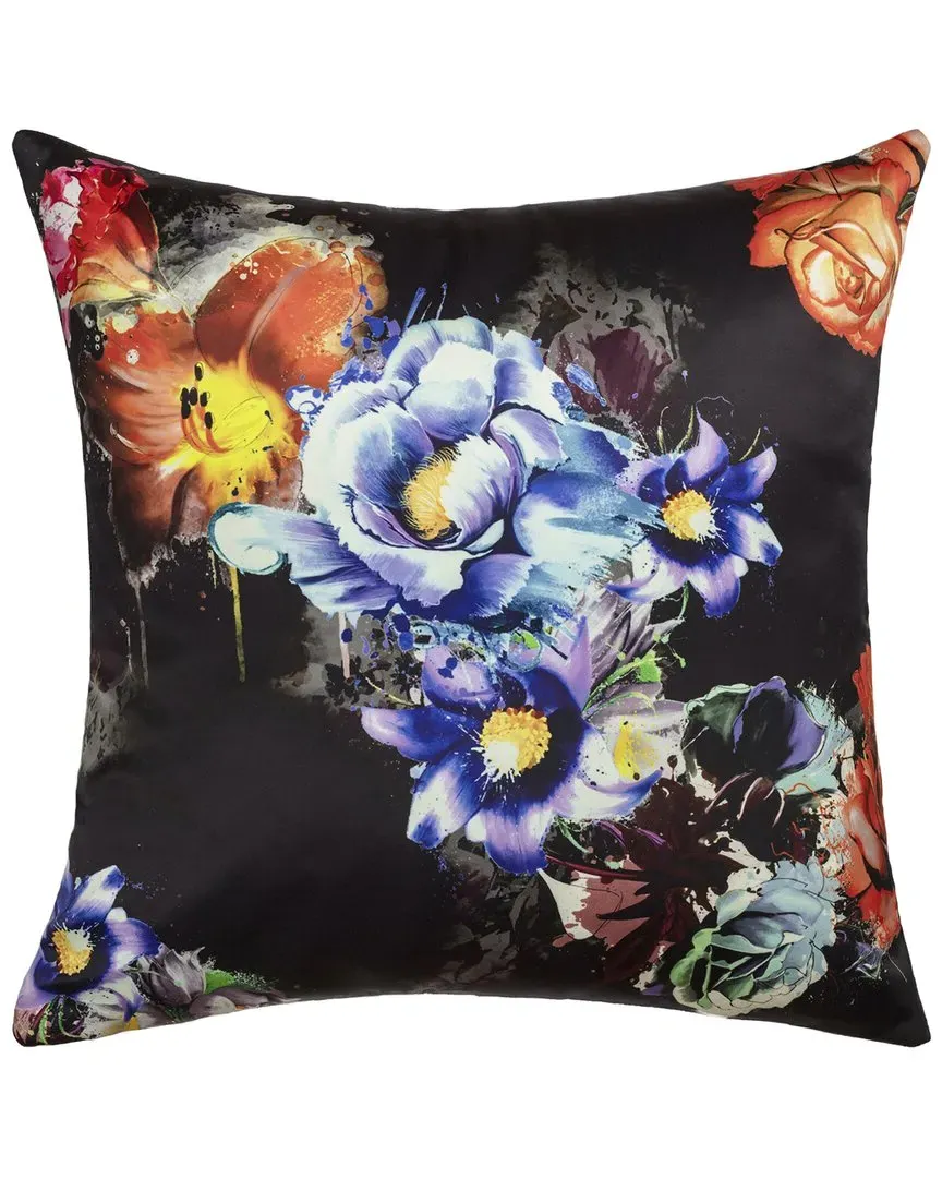 Bright Bouquet Square Pillow Cover - Black, Cotton