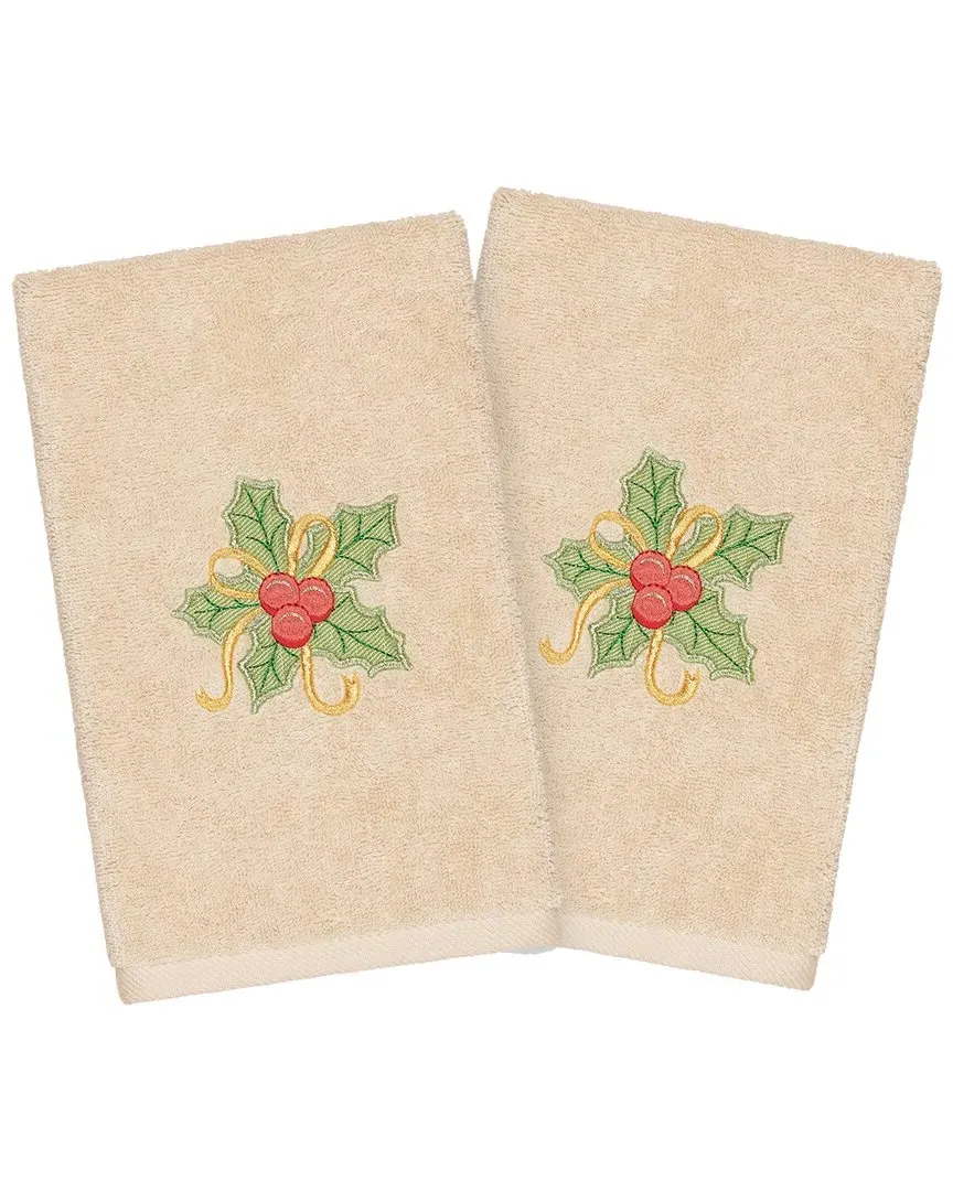 Christmas Holly Bunch Hand Towels Set of 2 - Sand, Turkish Cotton