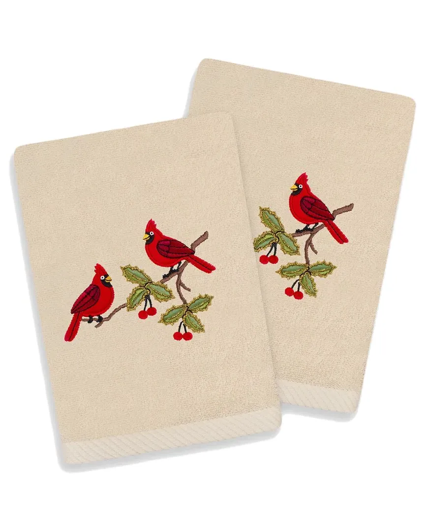 Christmas Red Pair Embroidered Hand Towel Set - Beige, Cotton image