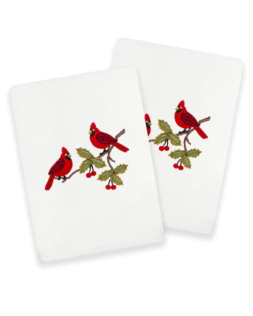 Christmas Red Pair Embroidered Hand Towel Set - White, Cotton