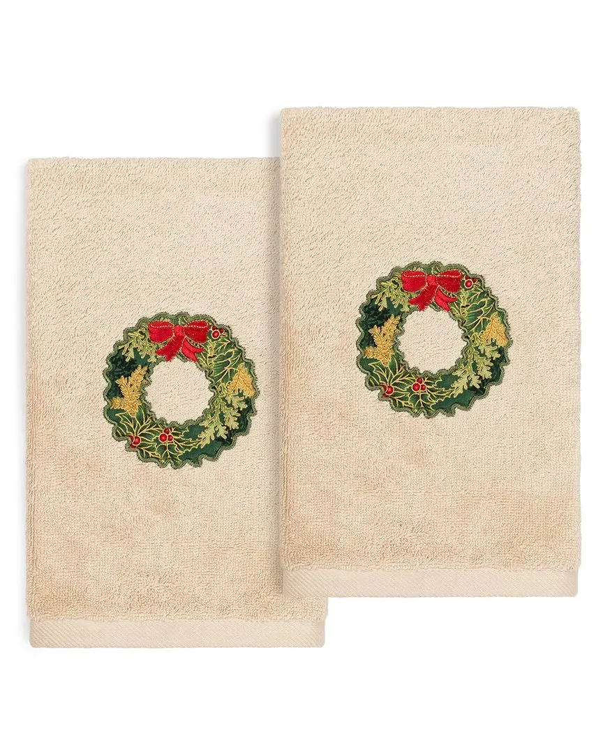 Christmas Wreath Hand Towels Set of 2 - Sand, Turkish Cotton image
