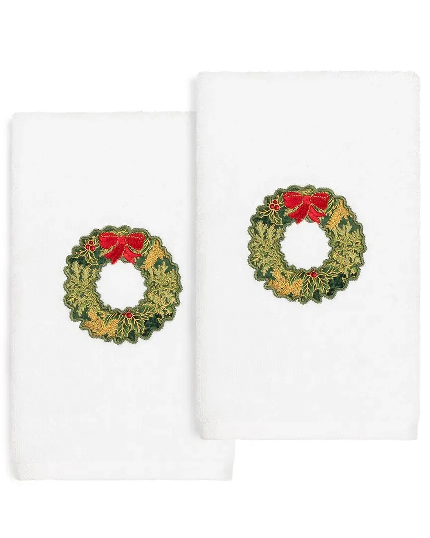 Christmas Wreath Hand Towels Set of 2 - White, Turkish Cotton
