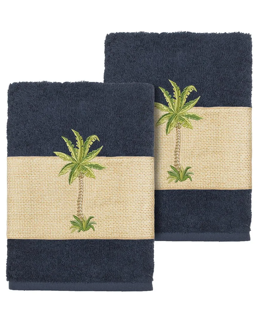 Colton 2-Piece Embellished Washcloth Set - Blue, Turkish Cotton