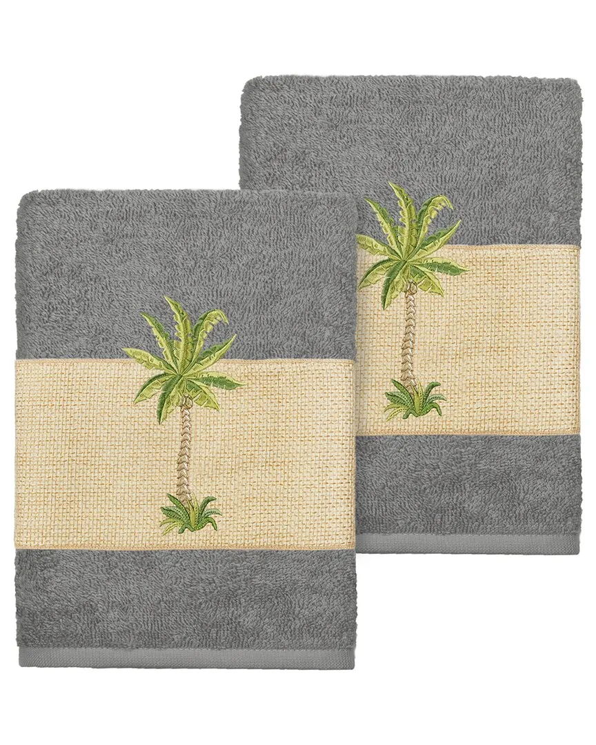 Colton 2-Piece Embellished Washcloth Set - Grey, Turkish Cotton