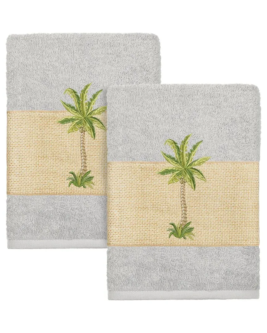 Colton 2-Piece Embellished Washcloth Set - Grey, Turkish Cotton