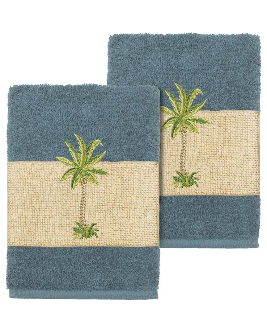 Colton 2-Piece Embellished Washcloth Set - Teal, Turkish Cotton
