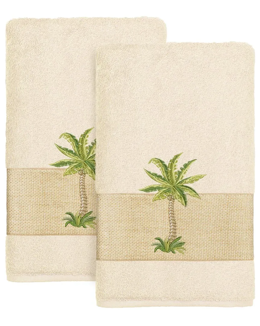 Colton 2Pc Embellished Hand Towel Set - Cream, Turkish Cotton