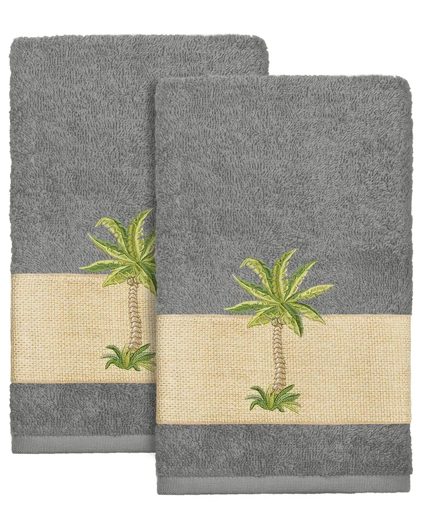 Colton 2Pc Embellished Hand Towel Set - Grey, Turkish Cotton