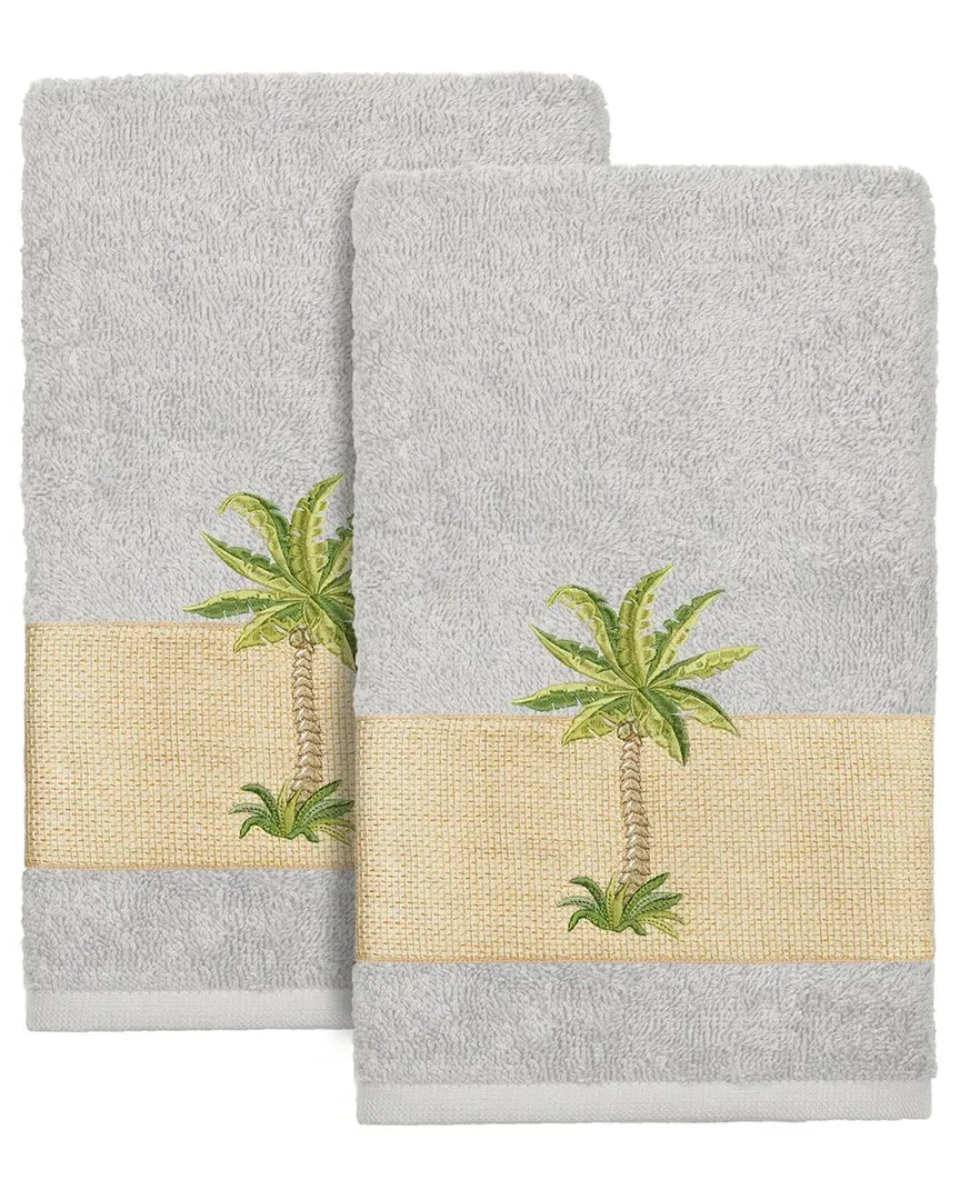 Colton 2Pc Embellished Hand Towel Set - Grey, Turkish Cotton
