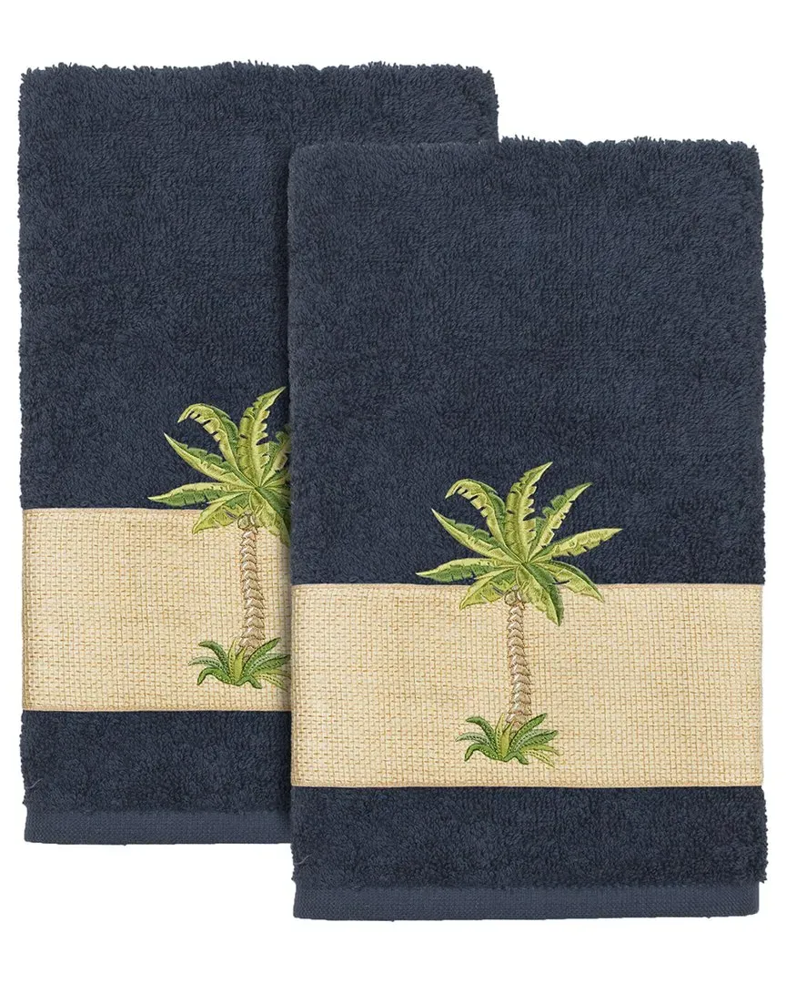Colton 2Pc Embellished Hand Towel Set - Midnight Blue, Turkish Cotton
