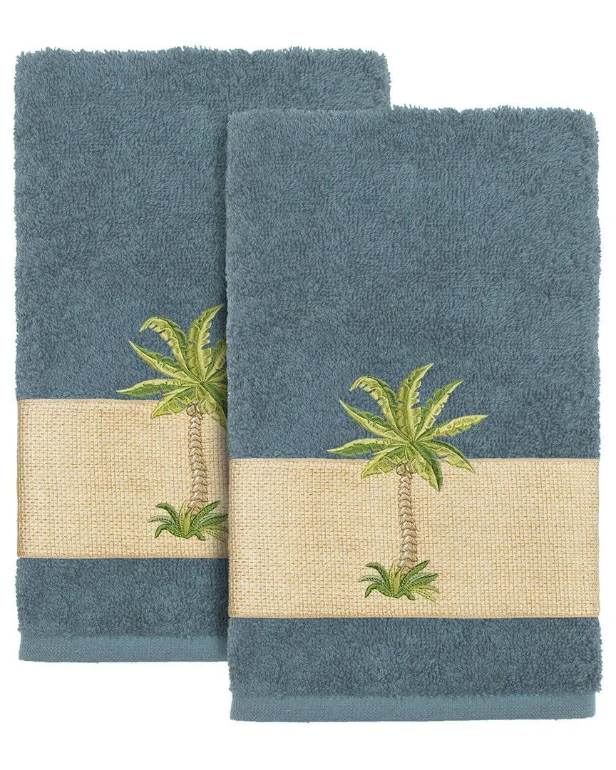 Colton 2Pc Embellished Hand Towel Set - Teal, Turkish Cotton