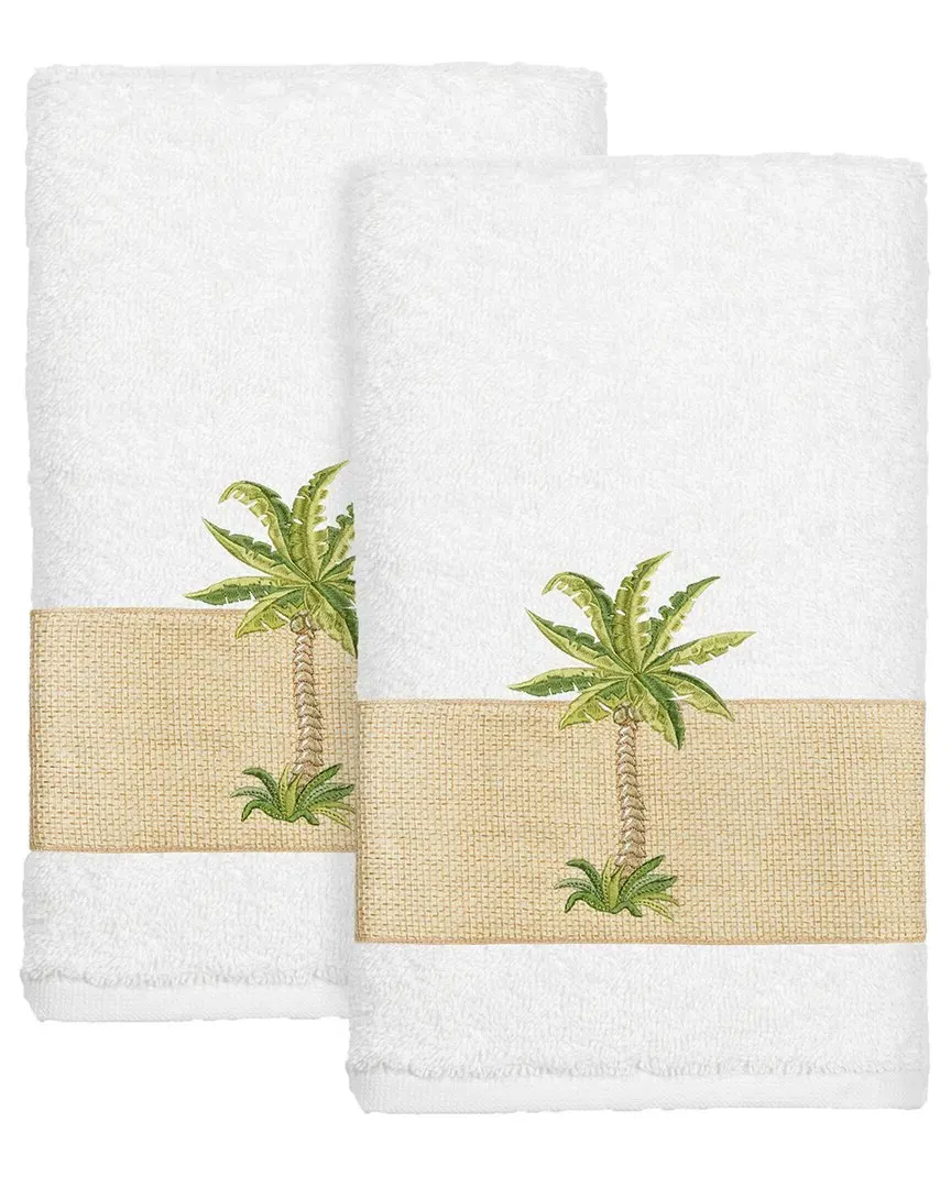 Colton 2Pc Embellished Hand Towel Set - White, Turkish Cotton
