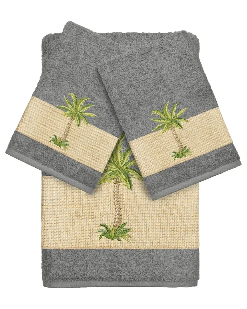 Colton 3-Piece Embellished Bath & Hand Towel Set - Grey