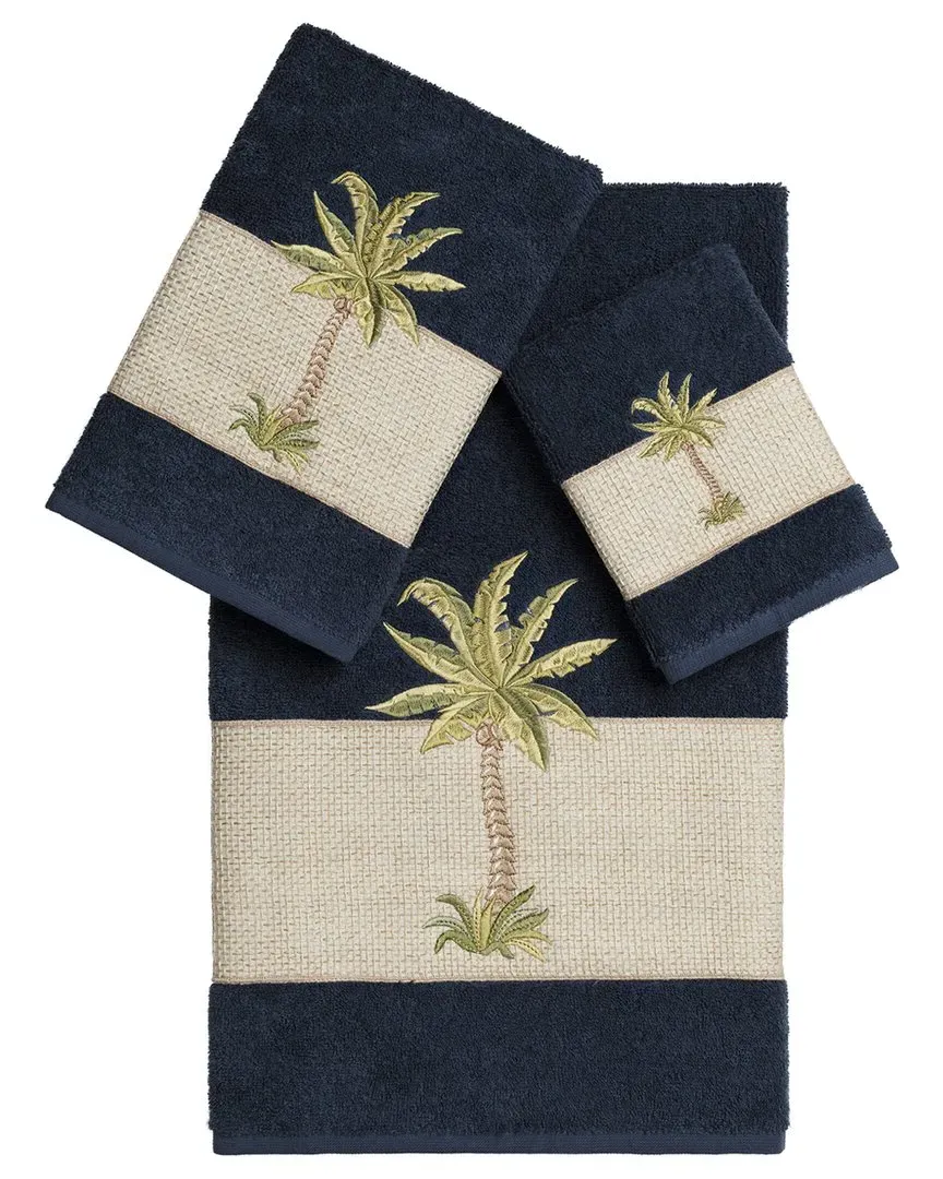 Colton 3Pc Embellished Towel Set - Blue, Turkish Cotton