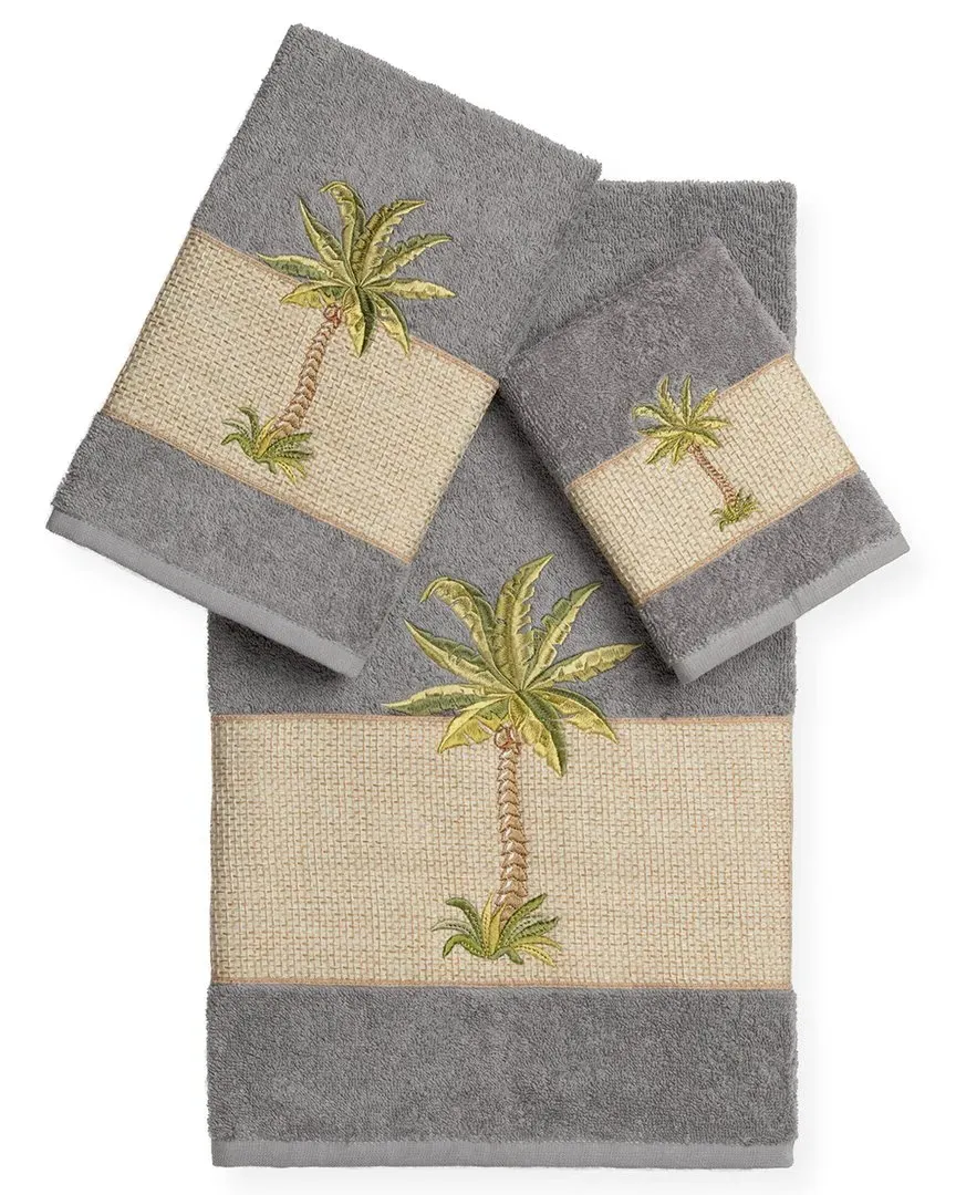 Colton 3Pc Embellished Towel Set - Dark Grey, Turkish Cotton