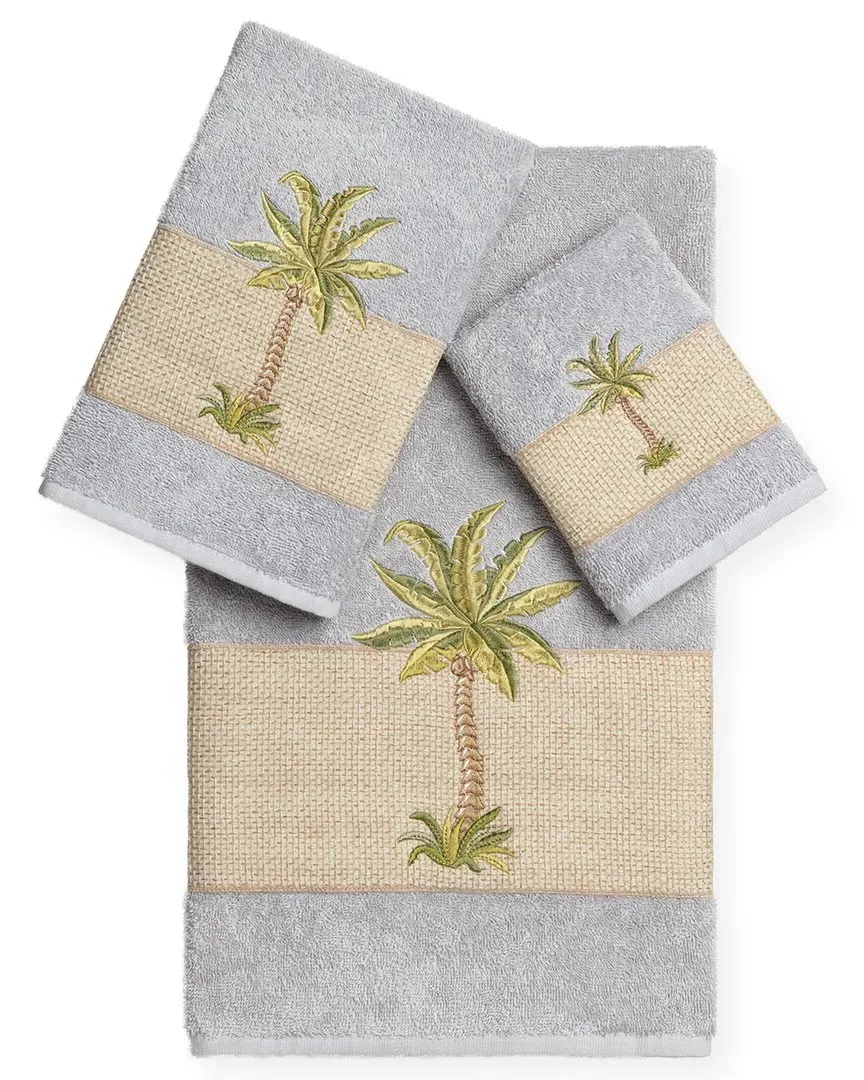 Colton 3Pc Embellished Towel Set - Grey, Turkish Cotton