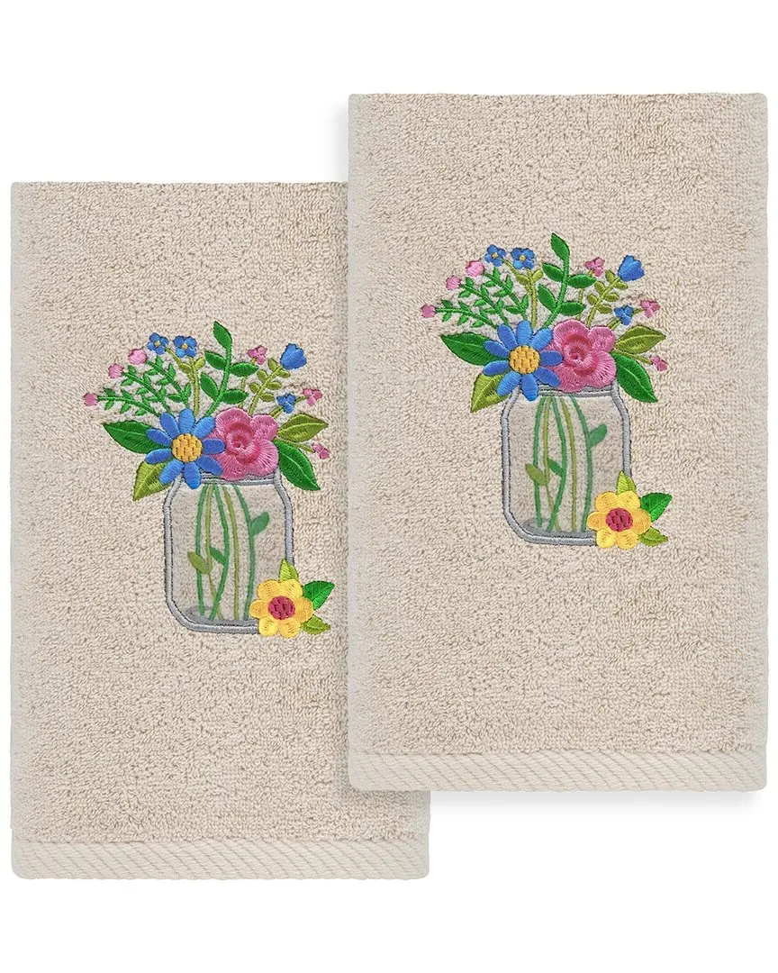 Country Bouquet Embroidered Hand Towels Set of 2 - Sand, Cotton image