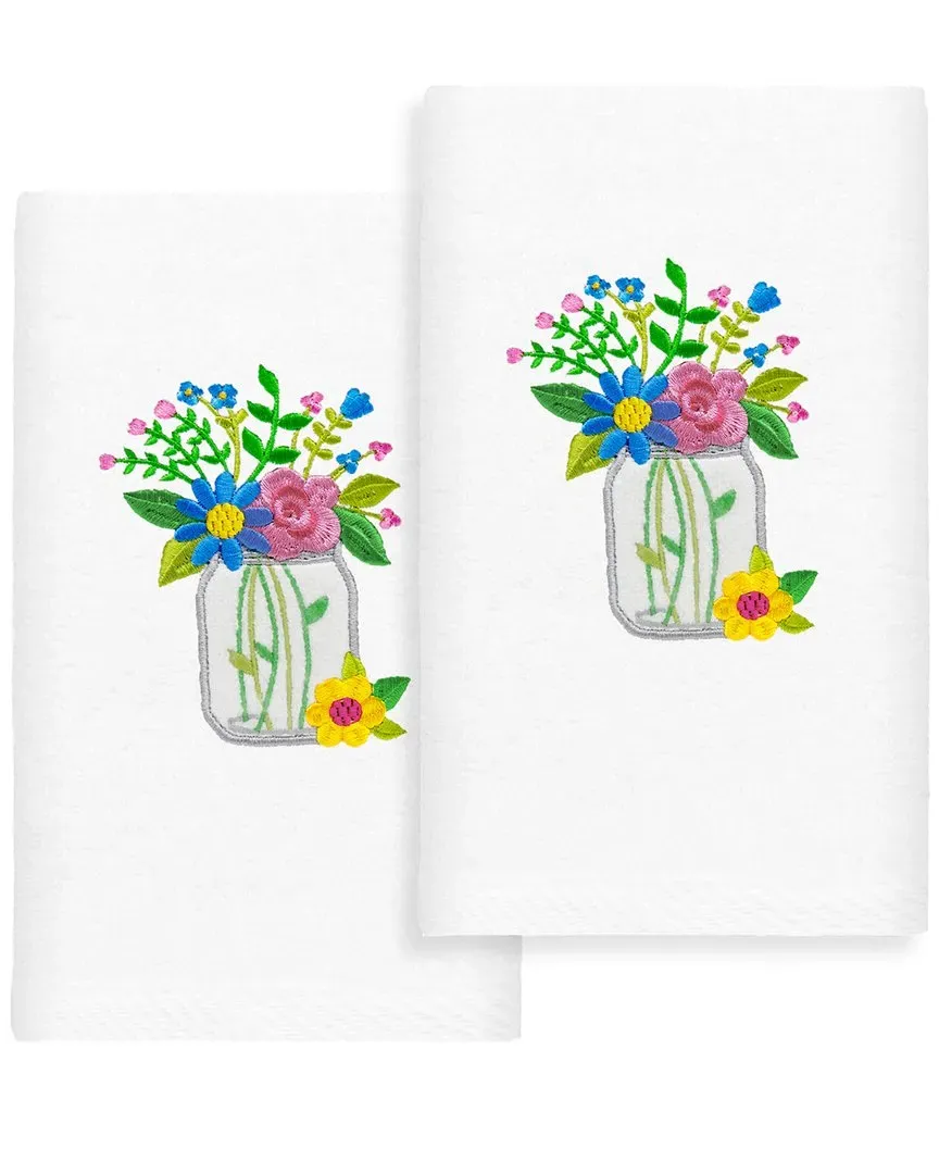 Country Bouquet Embroidered Hand Towels Set of 2 - White, Cotton