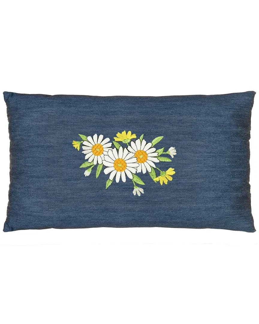 Daisy Lumbar Pillow Cover - Blue, Cotton