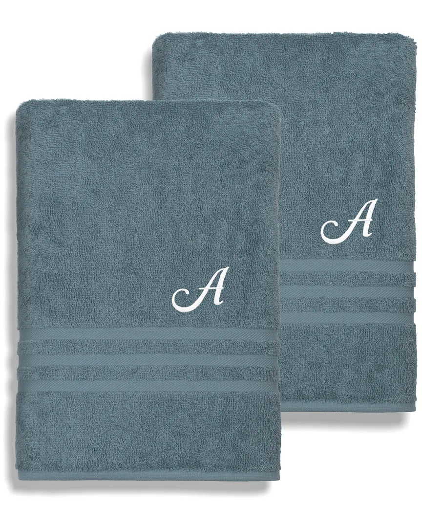 Denzi 2pc Monogrammed Bath Sheet Set - Blue, Turkish Cotton