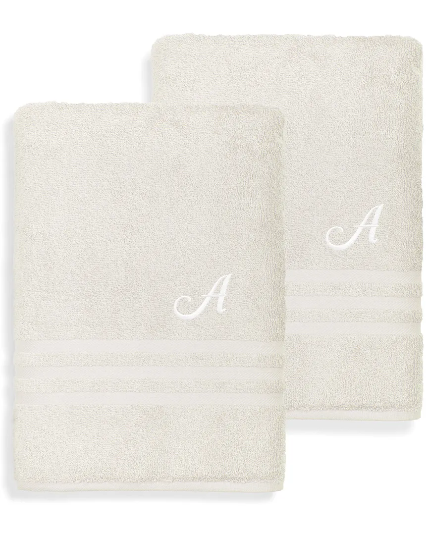 Denzi 2pc Monogrammed Bath Towel Set - Cream, Turkish Cotton