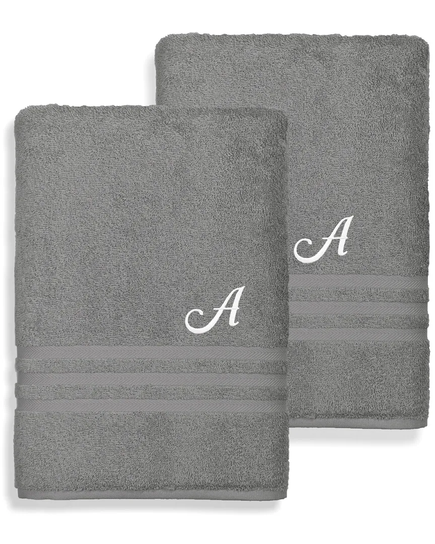 Denzi 2pc Monogrammed Hand Towel Set - Dark Grey, Turkish Cotton
