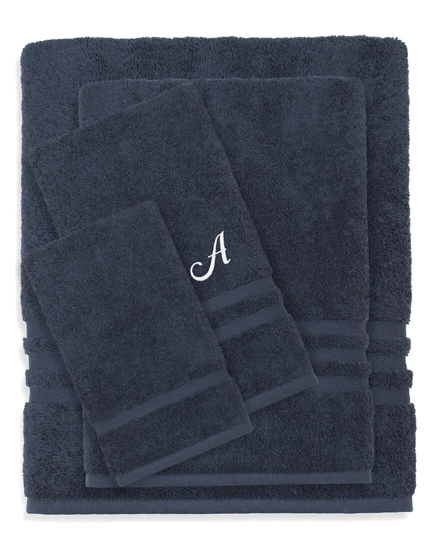 Denzi Monogram 4pc Towel Set - Blue, Turkish Cotton