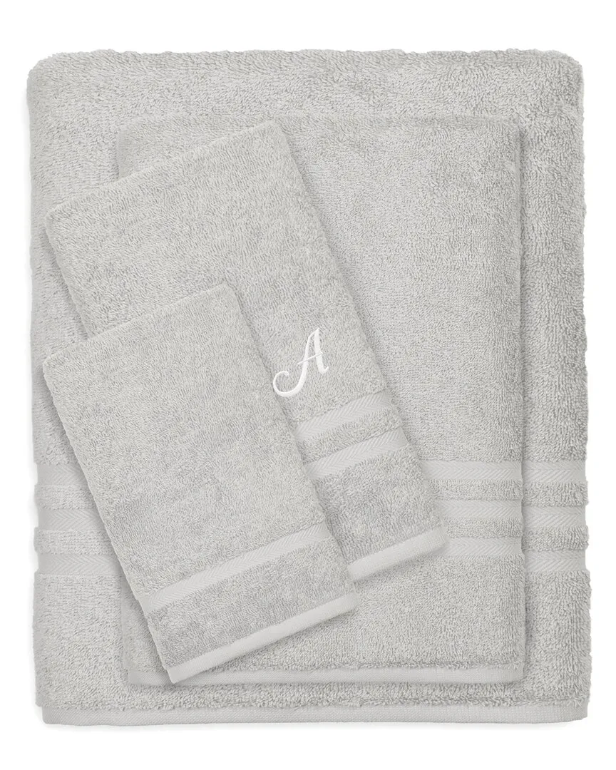Denzi Monogram 4pc Towel Set - Grey, Turkish Cotton