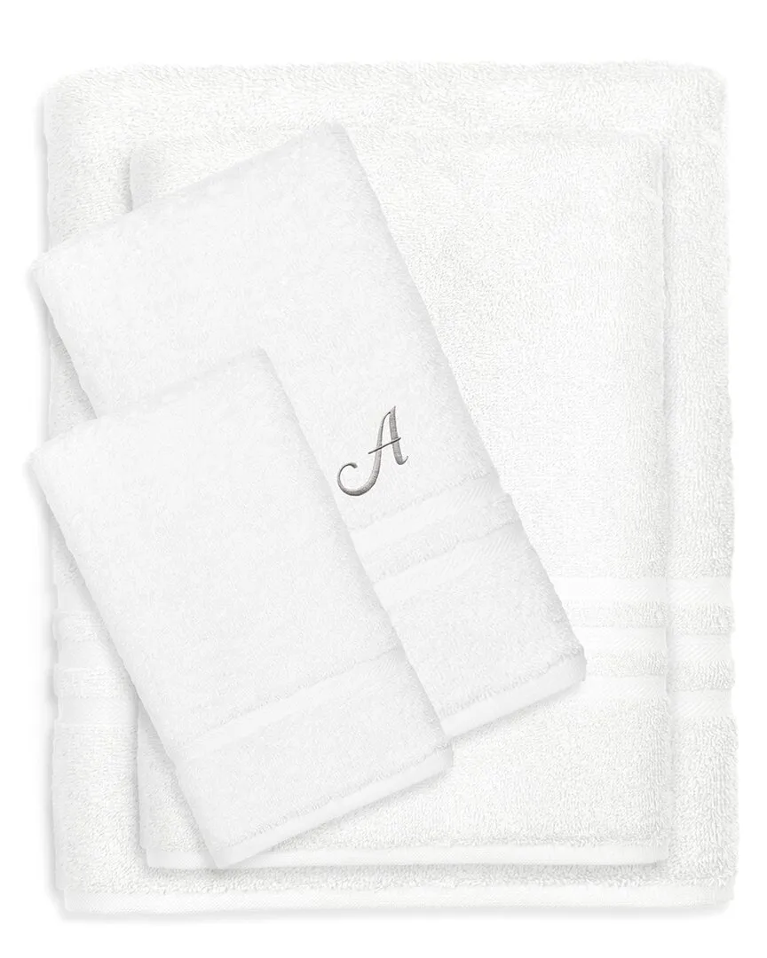 Denzi Monogram 4pc Towel Set - White, Turkish Cotton