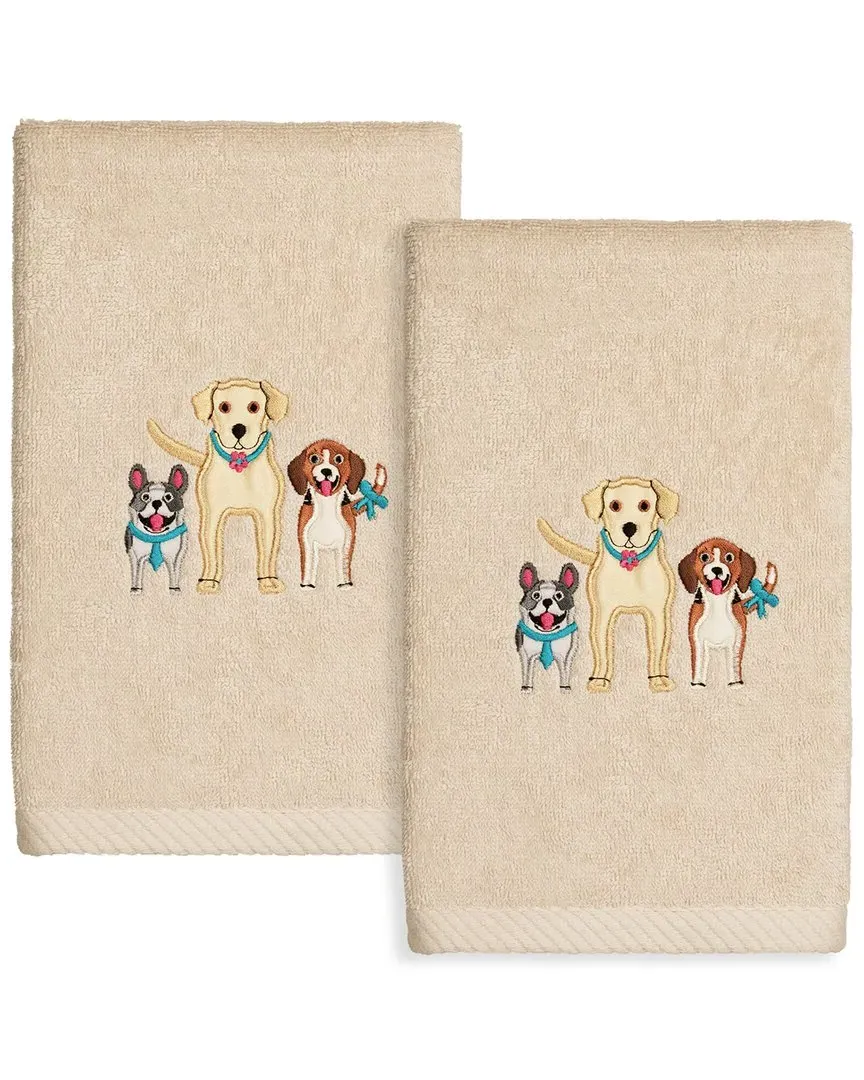 Dogs Embroidered Hand Towels Set of 2 - Sand, Turkish Cotton image
