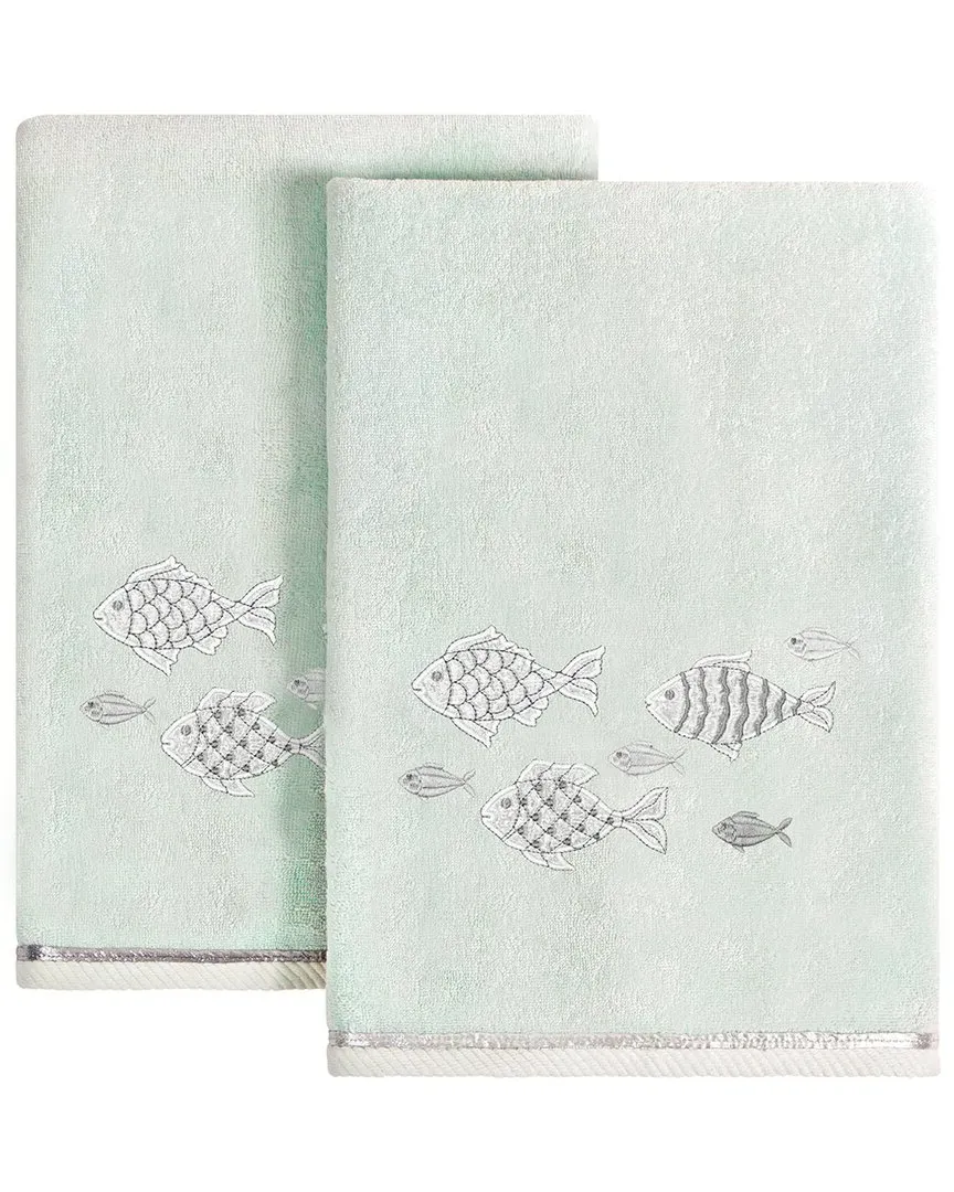 Figi 2pc Bath Towel Set with Embroidered Fish - Aqua, Cotton