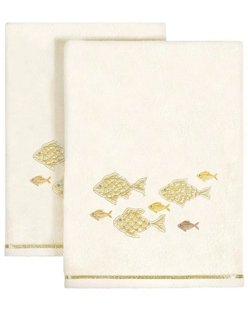 Figi 2pc Bath Towel Set with Embroidered Fish - Beige, Cotton