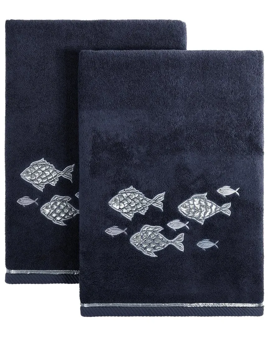 Figi 2pc Bath Towel Set with Embroidered Fish - Blue, Cotton