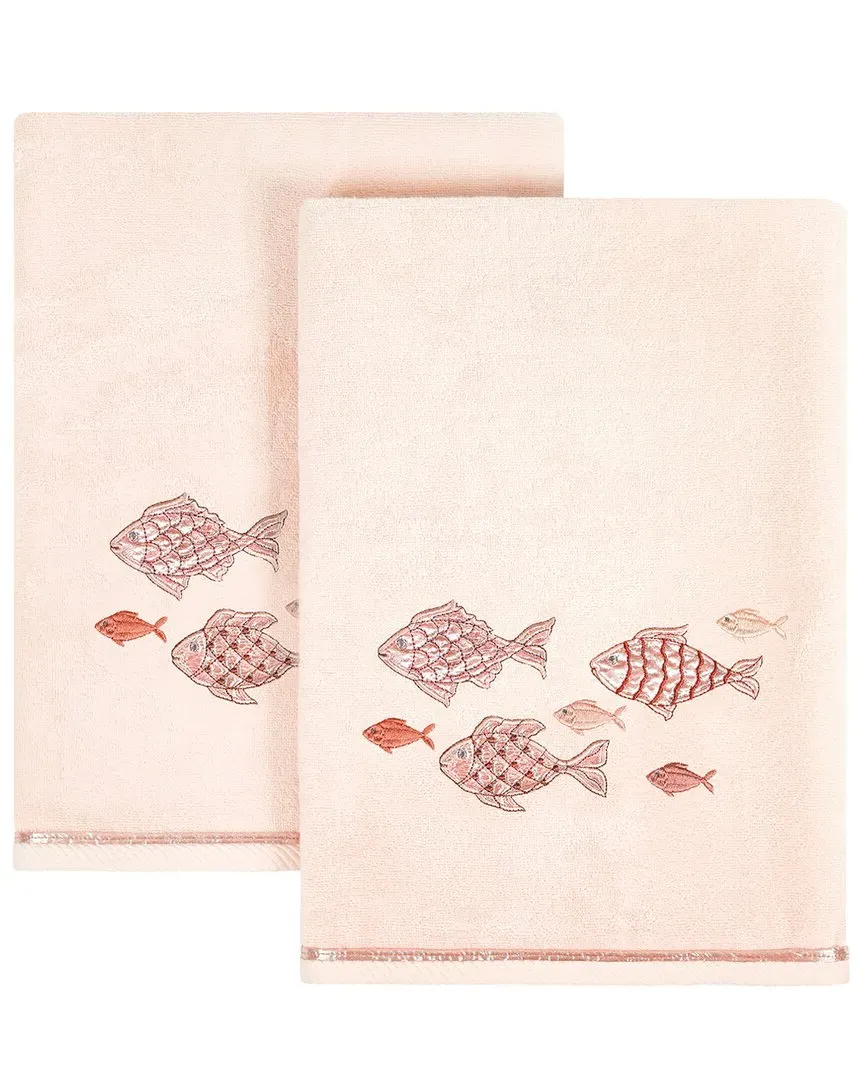 Figi 2pc Bath Towel Set with Embroidered Fish - Blush, Cotton