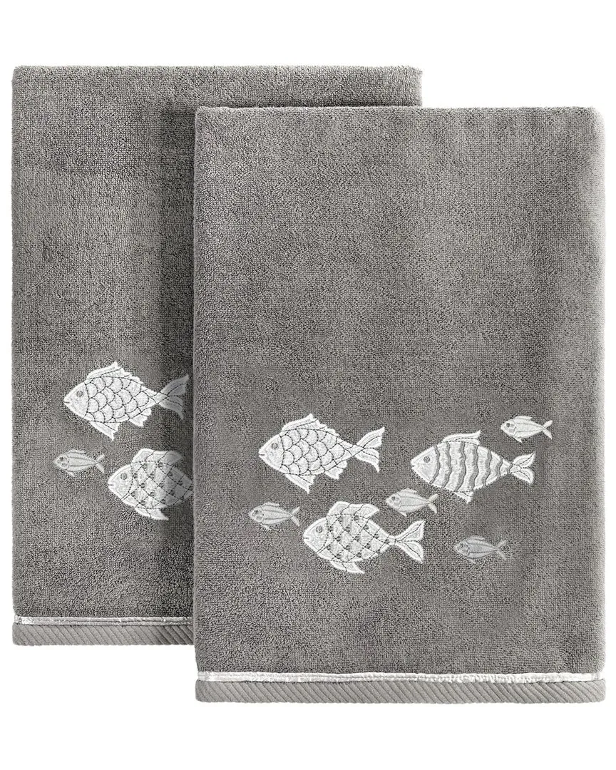Figi 2pc Bath Towel Set with Embroidered Fish - Charcoal, Cotton