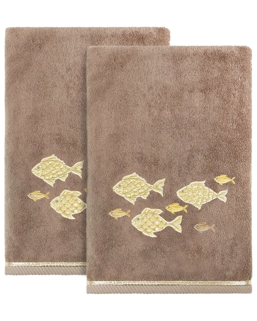 Figi 2pc Bath Towel Set with Embroidered Fish - Cocoa, Cotton