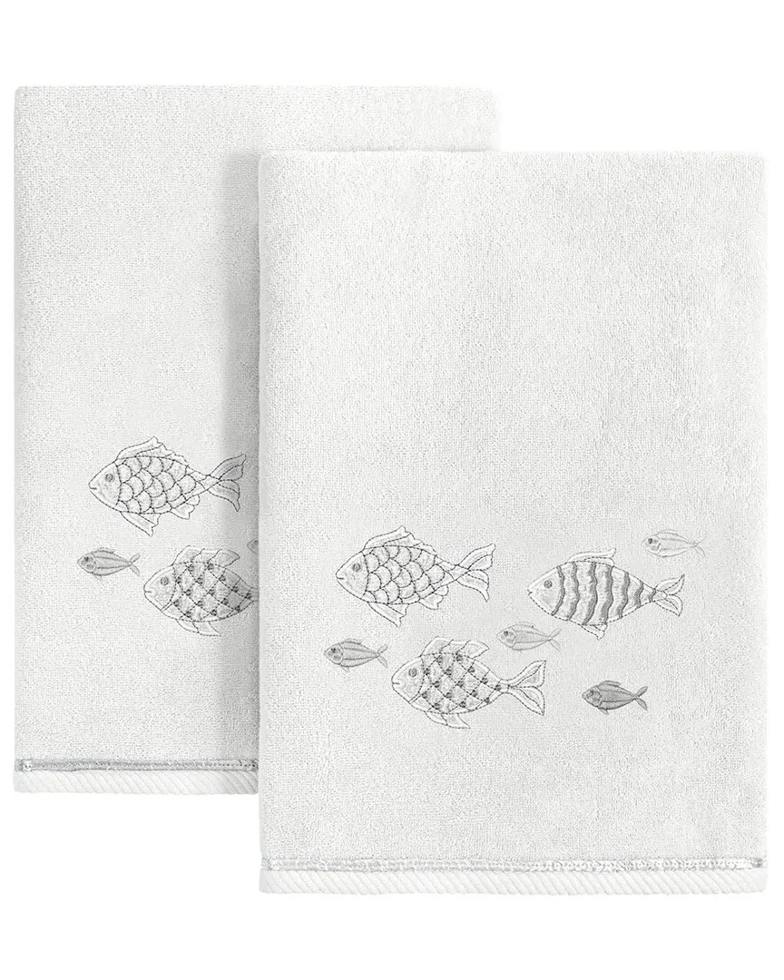 Figi 2pc Bath Towel Set with Embroidered Fish - Silver, Cotton