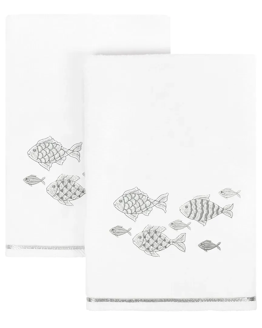Figi 2pc Bath Towel Set with Embroidered Fish - White, Cotton