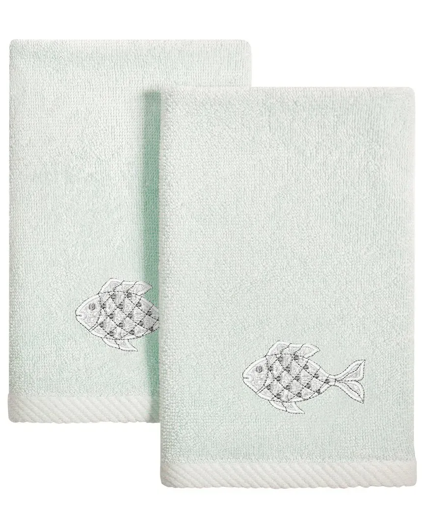 Figi 2pc Embellished Fingertip Towel Set - Aqua, Turkish Cotton image