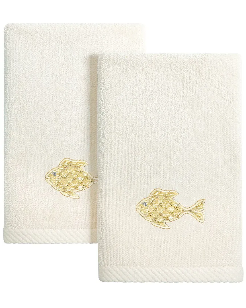 Figi 2pc Embellished Fingertip Towel Set - Beige, Turkish Cotton