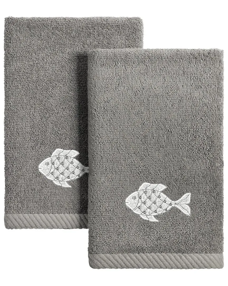 Figi 2pc Embellished Fingertip Towel Set - Charcoal, Turkish Cotton